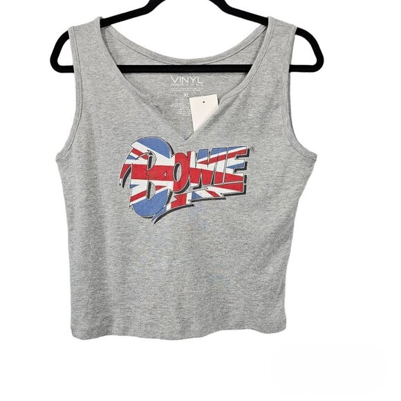 Vinyl Icons Bowie Sleeveless Gray Graphic Cropped Tank Top - Picture 1 of 6
